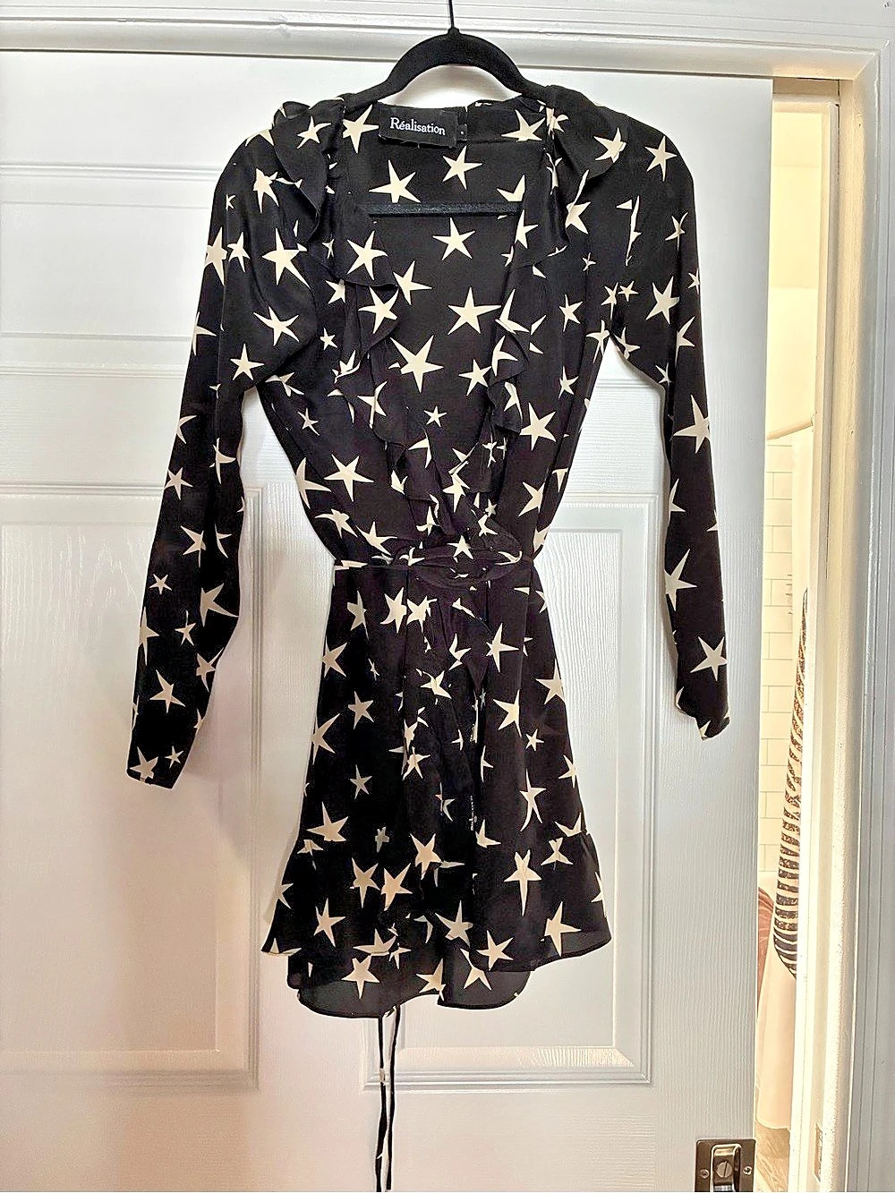 Realisation Par Long Sleeve Star Print Mini Dress Like New